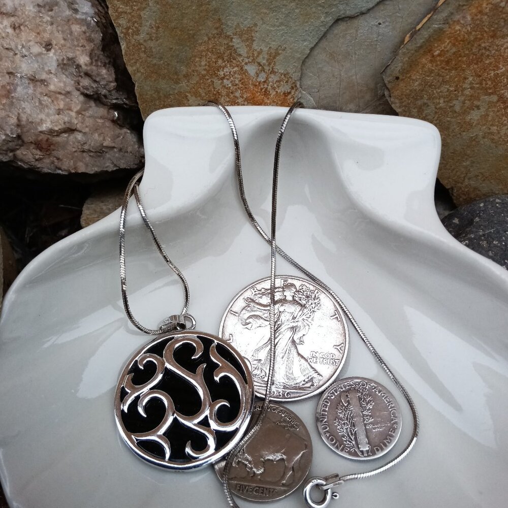 Sterling Silver & Onyx Disc Necklace